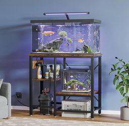 Bestier 20-29-37 Gallon Fish Tank Stand with Power Outlet, 30x13 Metal Aquarium Stand with Filter Storage, 6-Leg Reptile Tank Stand with 3-Tier Adjust
