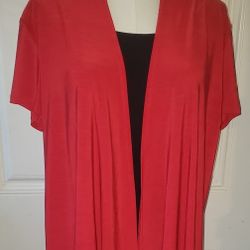 Liz McCoy Red/Black Kimono Short Sleeve Blouse/Top (Size M/L)
