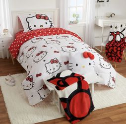 Hello Kitty Kids 4 Piece Red White Polka Dots Sheet Set, Full