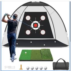 Golf Net with Practice Mat,Golf Hitting Aid Nets 10x7FT for Backyard Driving Chipping Training Swing 