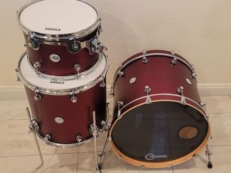 DW Design Series 3-Piece Drum Shell Pack Crimson Satin Metallic 13 , 16 floor 22 bass with tom mount