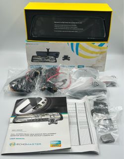 ECHOMASTER FULL SCREEN REAR VIEW MIRROR REPLACEMENT MONITOR WITH DVR AND BACKUP CAMERA KIT