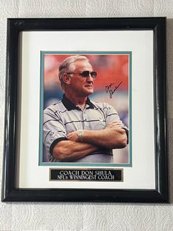 Vintage Don Shula Signed Framed Photo Miami Dolphins NFL Winningest Coach No COA