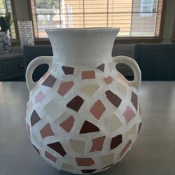 Mosaic Vase with Handles Pink Brown Cream