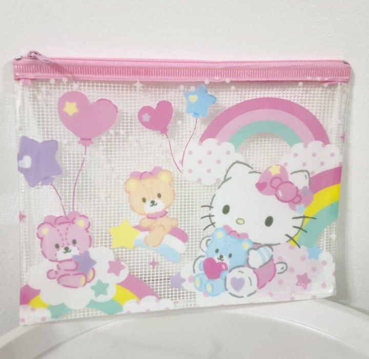 Hello Kitty Mesh Waterproof Zipper Pouch - Cute & Functional Storage Bag, NEW