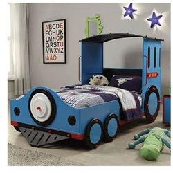 Acme Tobi Train Twin Bed with Metal Frame in Blue and Red and Black
