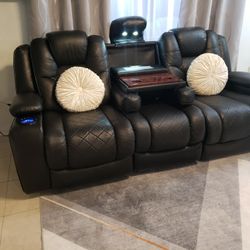 Leather Living Room Power Reclining Couch 