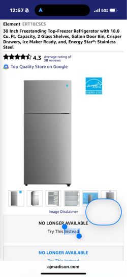 Element  ERT18CSCS 30 Inch Freestanding Top-Freezer Refrigerator Brand New