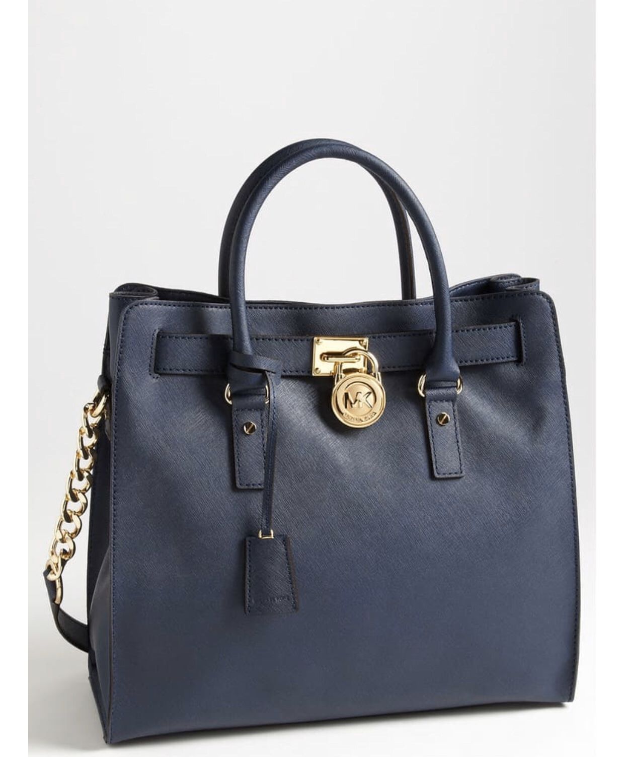 Navy Blue Michael Kors Hamilton East West Leather Satchel