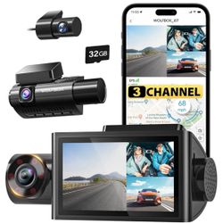 WOLFBOX i07 3 Channel Dash Cam Built-in WiFi GPS,