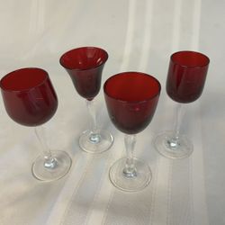 Ruby Red Crystal Stemmed Cordials (4 Unique)