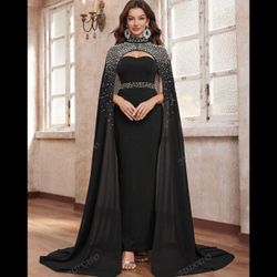 Rhinestone Pearl Beaded Embellished Stand Collar Cape Cloak Shawl XL EXTRA LARGE  DRESS NOT INCLUDED!!!!  This XL extra large rhinestone pearl beaded 