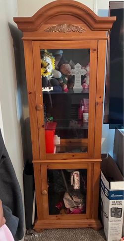 Wooden Curio Display Cabinet with Glass Door