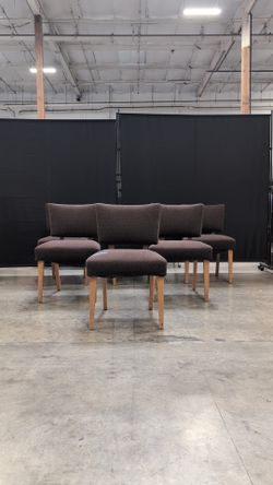 Set of Six Mid-Century Style Upholstered Dining Chairs with Tapered Wood Legs