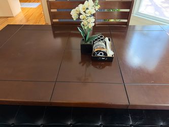 Large Wood Move out sale - Dining Table with Leaf Extensions along with rug