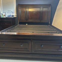 Sleigh bed and side table