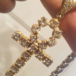 14k 3ct Natural Diamond 💎 Ankh Cross Pendant 