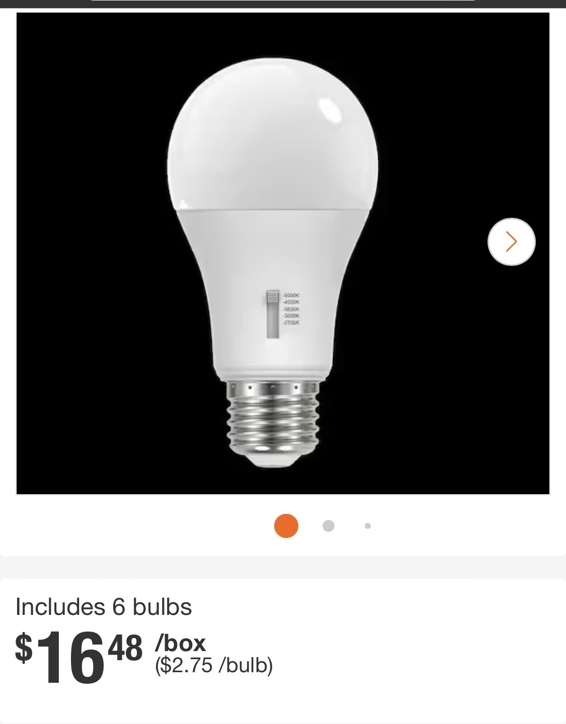 EcoSmart 60-Watt Equivalent A19 Dimmable LED Light Bulb with Selectable Color Temperature (6-Pack