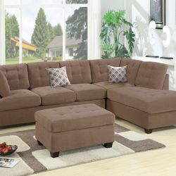 Brand New Brown Waffle Suede Sectional Sofa (Ottoman Sold Separately)