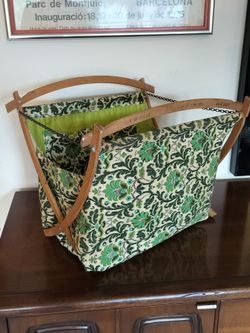 Vintage Mid-Century 1960 Folding Knitting Basket Souvenir From The Pan American Motel Gift Shop, Miami Beach Fl