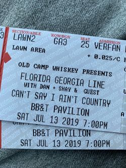 3 Florida Georgia Line tickets Lawn 7/13 BBT pav