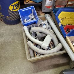 Huge tote of PVC Conduit connectors  & more electrical supplies