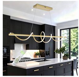 Candelabro moderno dorado para comedor de 47.24 pulgadas, luz colgante LED, iluminación de isla de cocina, regulable, serpentina, galvanizado