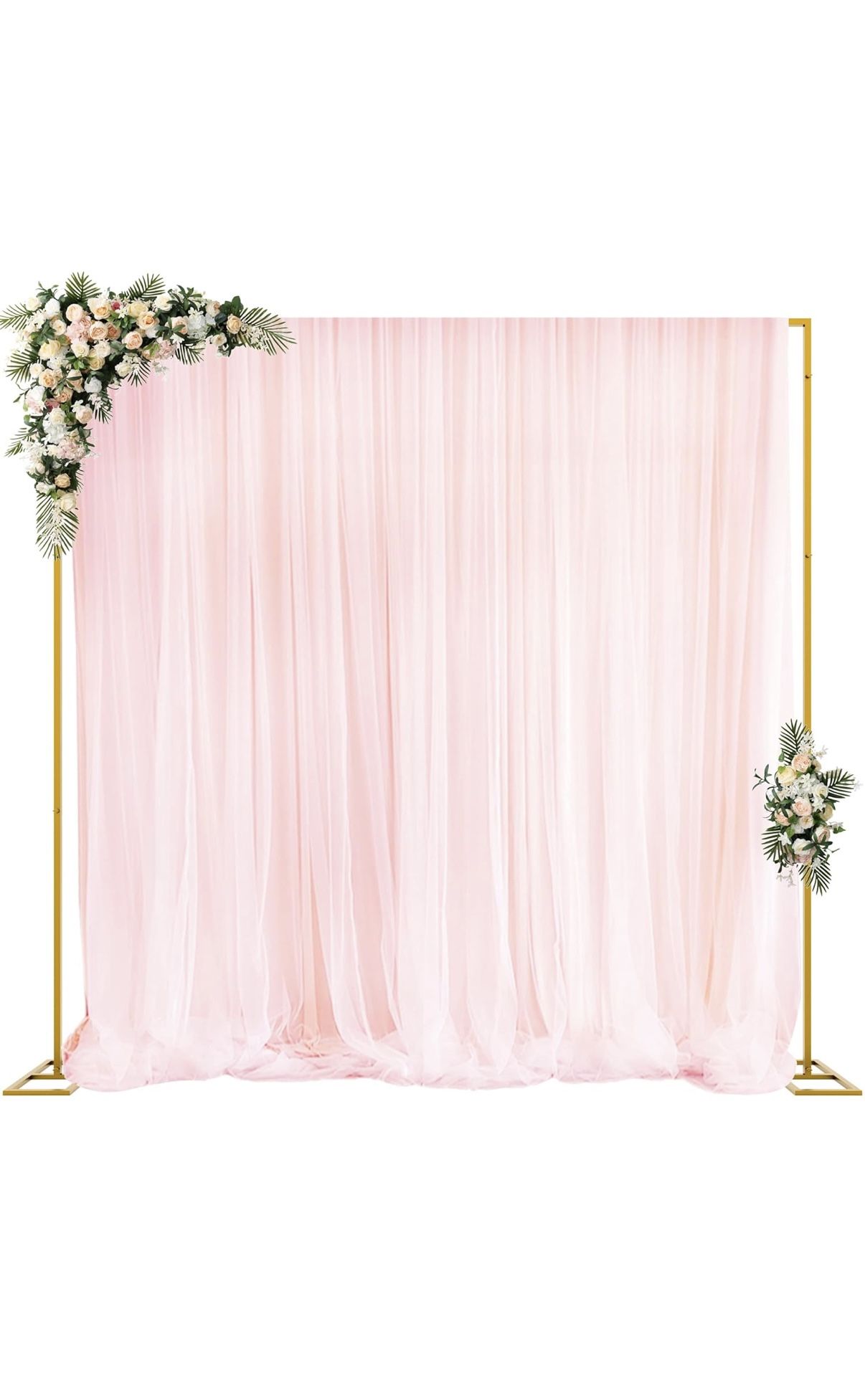 Fomcet 10FT x 10FT Backdrop Stand Heavy Duty with Base, Gold Portable Adjustable Pipe and Drape Kit, Square Metal Arch Party Frame for Wedding Birthda