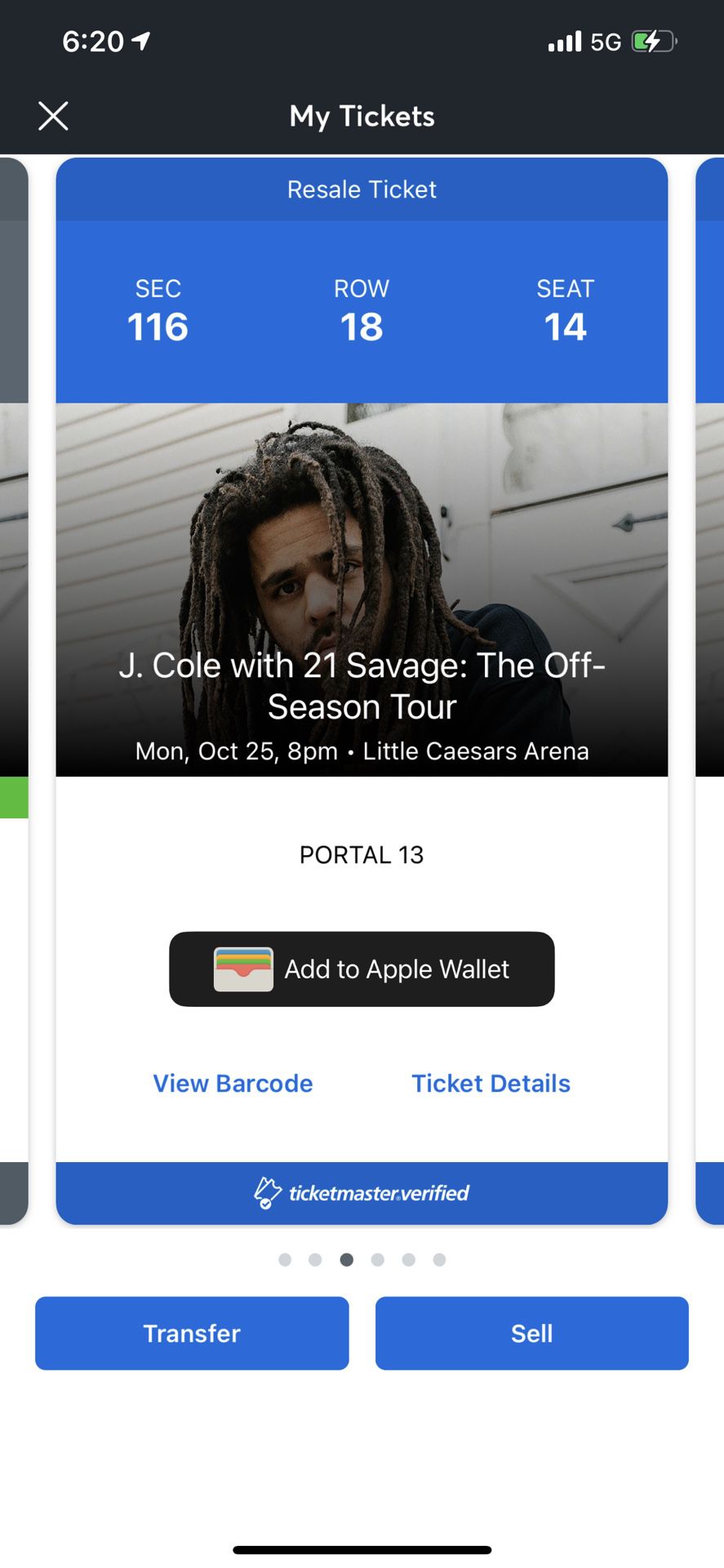 J Cole Concert Tickets Lower Level 