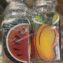 New Salt n Pepper Shakers, Artisan Painted $15 each set c/uno🦋, 🍉 🍎 & Calla Lilly Flowers