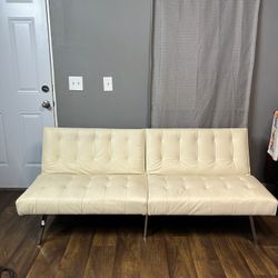Cream Faux Leather Futon 