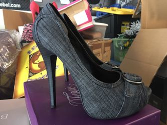Black denim platform heels