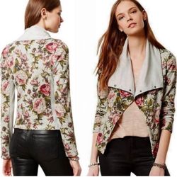 New Anthropologie Floral Motorcycle Jacket In Sweatshirt Material. Size Small 