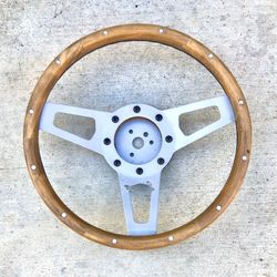 vintage 3 spoke wooden steering wheel