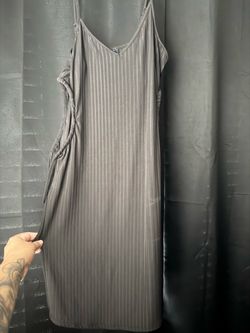 Gray Ribbed Slip Midi Dress