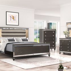 New Queen Size 5 Piece Set Includes Bed, Dresser, Mirror, Nightstand, And Chest With Free Delivery