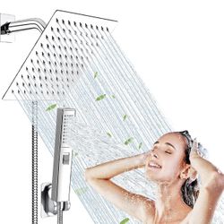 Rain Shower Head with Handheld - High Pressure 6'' Rainfall Stainless Steel, 2 Settings Combo with Holder and 78'' Explosion-Proof Hose