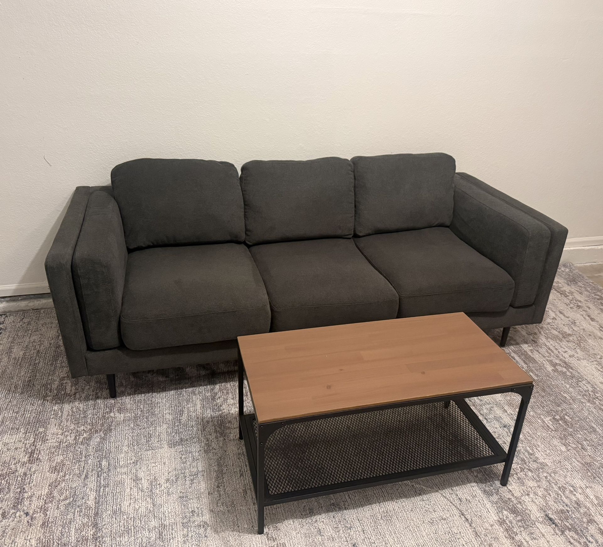 Modern Gray Couch Comfortable In Good Shape With Coffee Table