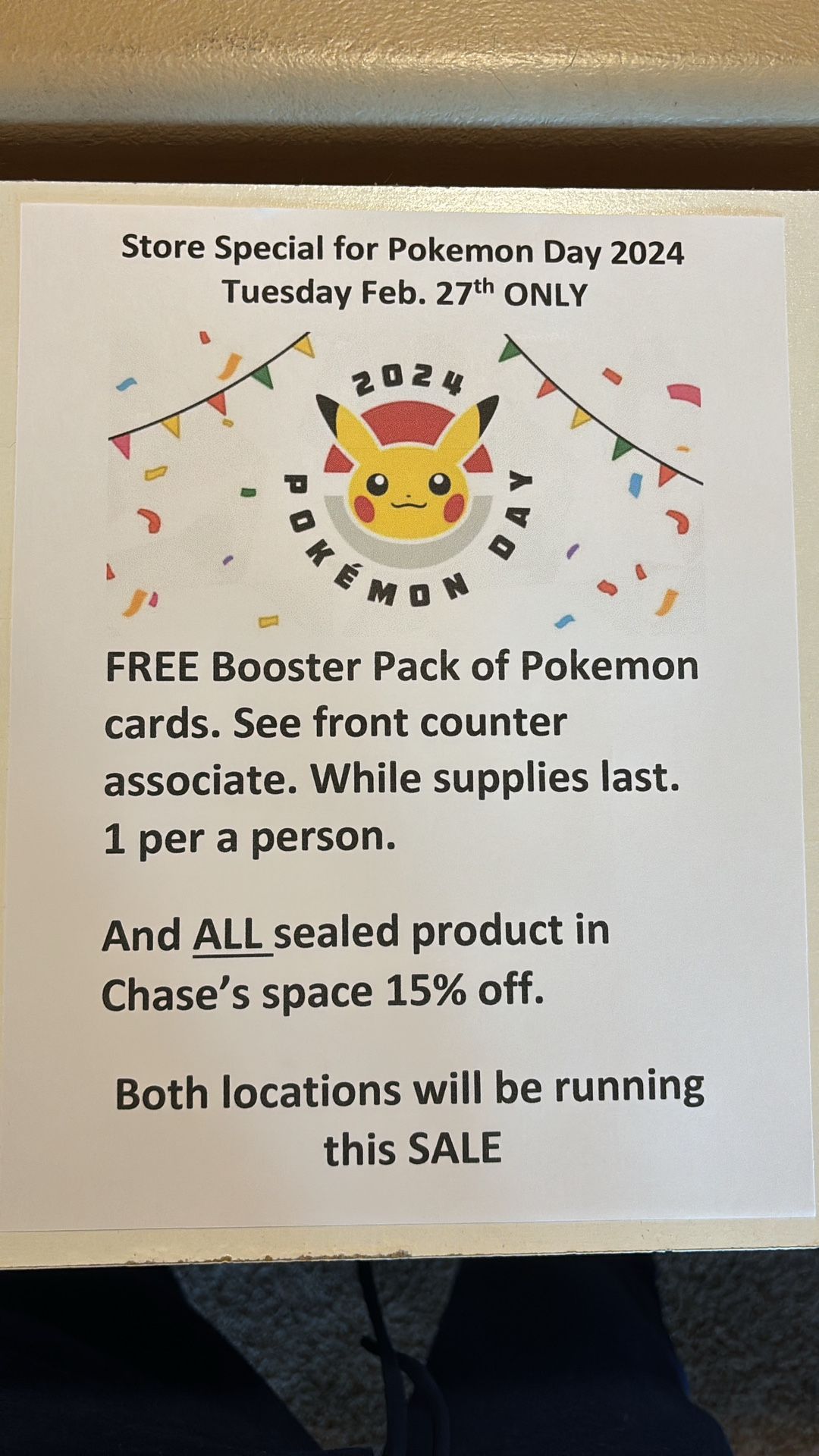 Today Only 2-27-24 Free Booster pack of pokemon. Pokemon Day