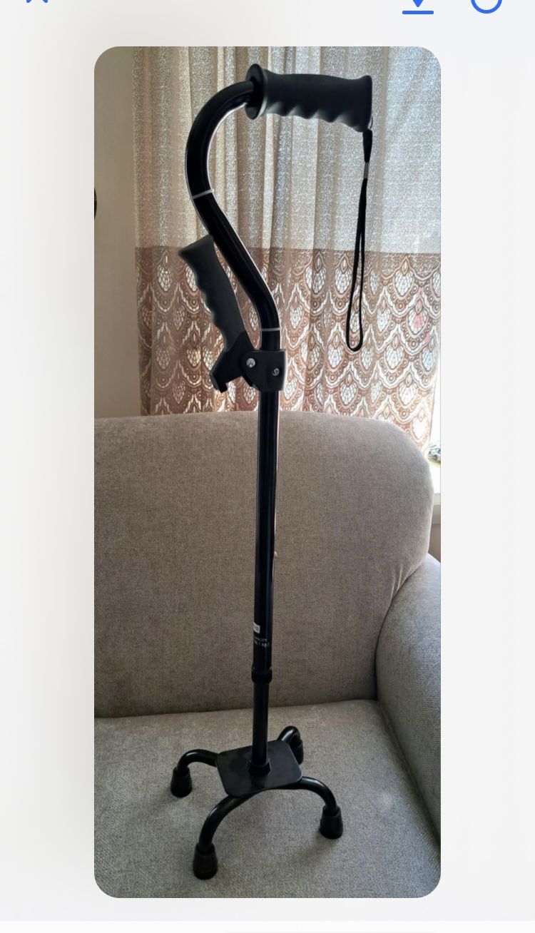 Carex Uplift Quad Cane, Walking Cane for Men & Women with 4-Pronged Base for Extra Balance & Stability, Walking Sticks for Seniors & Adults with Secon