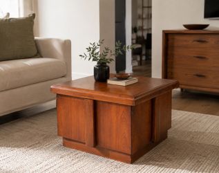 Mid Century Modern Vintage Brutalist Lane Walnut Cube Coffee Table