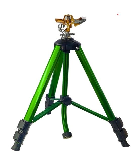 Impact Sprinkler on Tripod Base, Tripod Sprinklers with Brass Head, 360 Degree Large Area Irrigation with Extension Legs Flip Locks, Heavy Duty 3/4" C