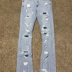 Fashion Nova Mens Blue Stacked Jeans