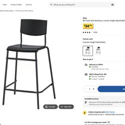 4 Barstools with backrest, counter height 24 3/4”