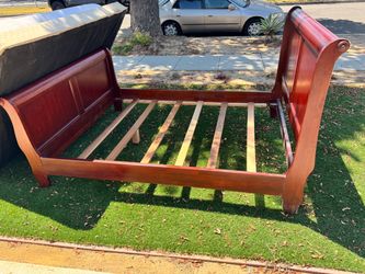 Sleigh Wood Bed Frame & Mattress - QUEEN SIZE (FREE)