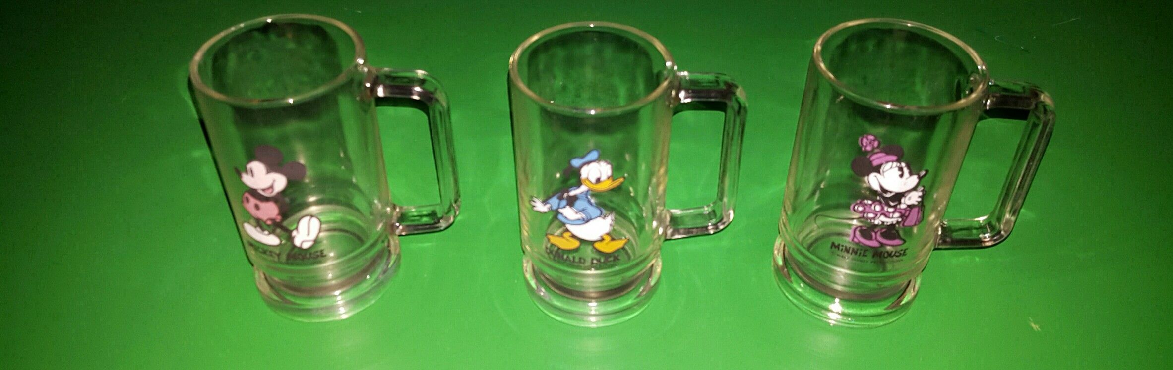 Vintage Mixed Lot (3) Disney Clear Glass Cups/Mugs