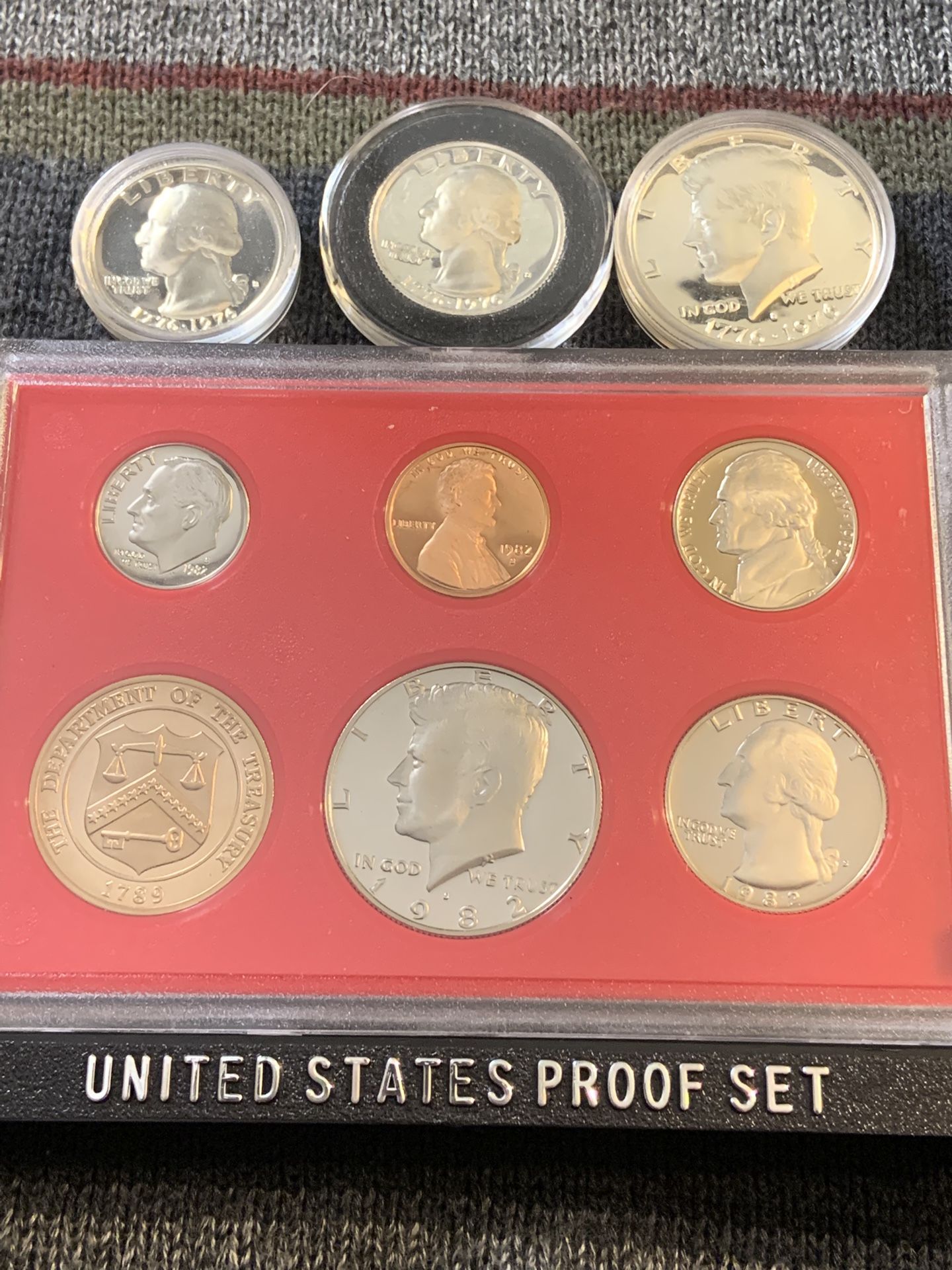 1982 US Mint Proof Set And 40% Silver Quarters And Half Dollar