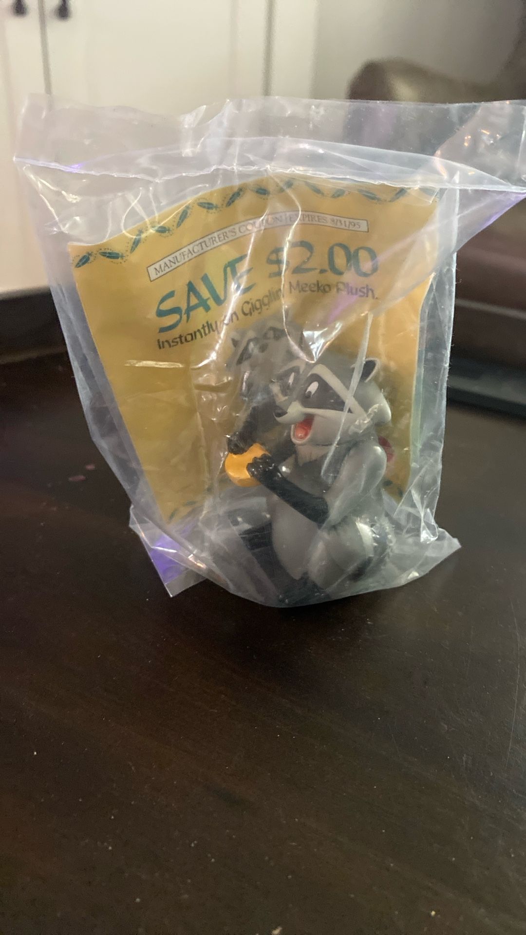 vintage 1995 Burger King Kids Club toy featuring Meeko, the raccoon from Disney's Pocahontas