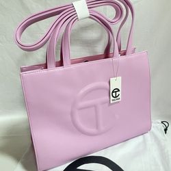 Telfar Medium Size Bubblegum Pink Shopping Bag Solid Vegan Leather With Ladel Dust Bag