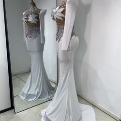 Luxury Pearl  Rhinestones Long Maxi Long Dress 